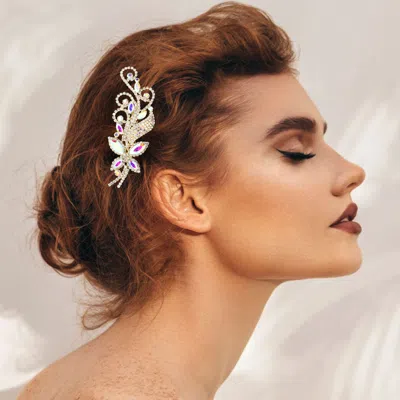 Fashnzfab Marquise Stone Cluster Butterfly Rhinestone Paved Hair Comb In Multi