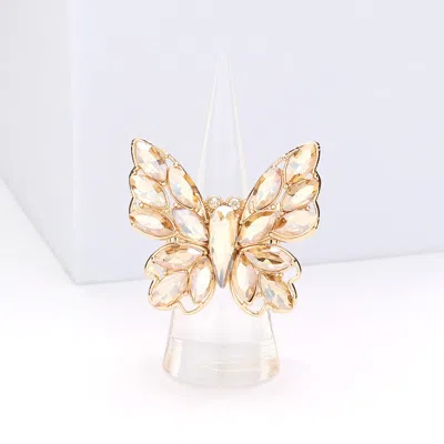 Fashnzfab Marquise Stone Cluster Butterfly Stretch Ring In Yellow