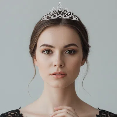 Fashnzfab Marquise Stone Cluster Centered Rhinestone Pave Princess Tiara In Metallic