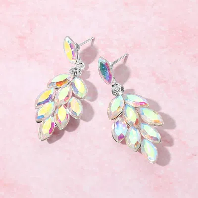 Fashnzfab Marquise Stone Cluster Chandelier Dangle Evening Earrings - Ab, Silver In White