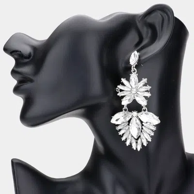 Fashnzfab Marquise Stone Cluster Chandelier Dangle Evening Earrings - Rhodium In White