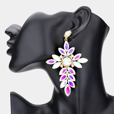 Fashnzfab Marquise Stone Cluster Cross Dangle Evening Earrings - Ab, Gold In Multi