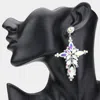 Fashnzfab Marquise Stone Cluster Cross Dangle Evening Earrings - Ab, Silver In Metallic