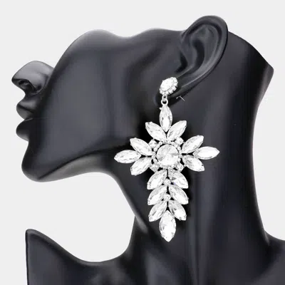Fashnzfab Marquise Stone Cluster Cross Dangle Evening Earrings - Clear, Silver In White