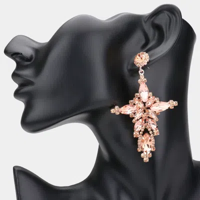 Fashnzfab Marquise Stone Cluster Cross Dangle Evening Earrings - Peach In Pink