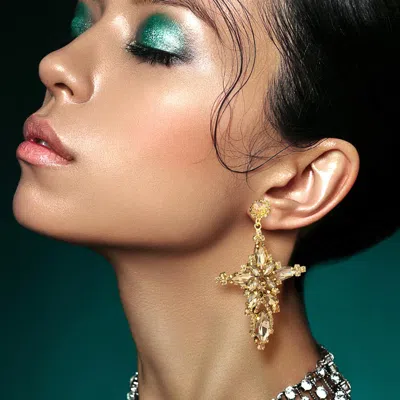 Fashnzfab Marquise Stone Cluster Cross Dangle Evening Earrings - Topaz In Gold