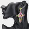 Fashnzfab Marquise Stone Cluster Cross Dangle Evening Earrings - Vitrail Medium In Multi