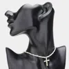 Fashnzfab Marquise Stone Cluster Cross Pendant Beaded Choker Necklace In Gold