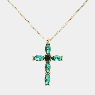 Fashnzfab Marquise Stone Cluster Cross Pendant Necklace In Green