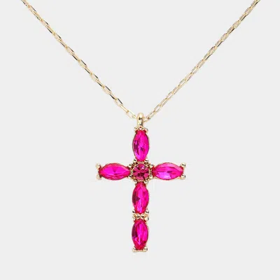 Fashnzfab Marquise Stone Cluster Cross Pendant Necklace In Multi