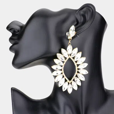 Fashnzfab Marquise Stone Cluster Dangle Evening Earrings - Gold