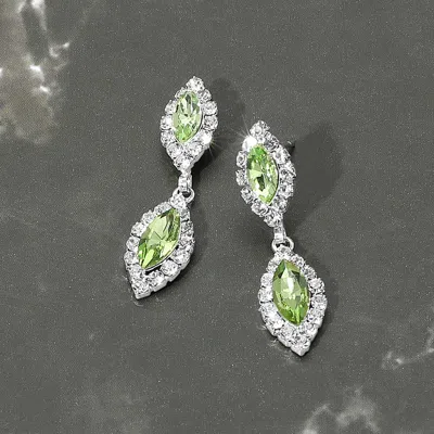 Fashnzfab Marquise Stone Cluster Dangle Evening Earrings - Green, Silver In Metallic