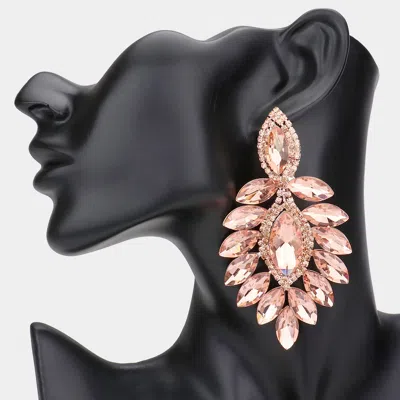 Fashnzfab Marquise Stone Cluster Dangle Evening Earrings - Peach, Rose Gold