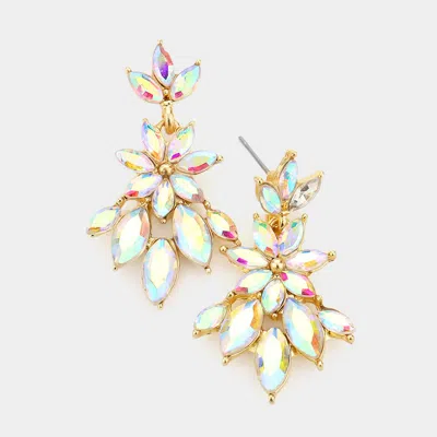 Fashnzfab Marquise Stone Cluster Dangle Evening Earrings - Ab, Gold In Pink