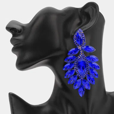 Fashnzfab Marquise Stone Cluster Dangle Evening Earrings - Gold, Sapphire In Blue