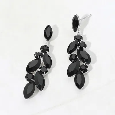Fashnzfab Marquise Stone Cluster Drop Evening Earrings In Black
