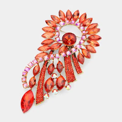 Fashnzfab Marquise Stone Cluster Embellished Abstract Pin Brooch In Red