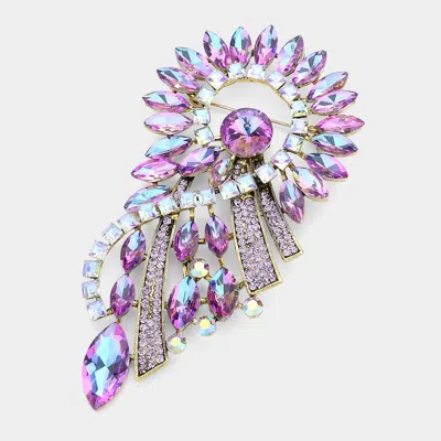 Fashnzfab Marquise Stone Cluster Embellished Abstract Pin Brooch In Pink
