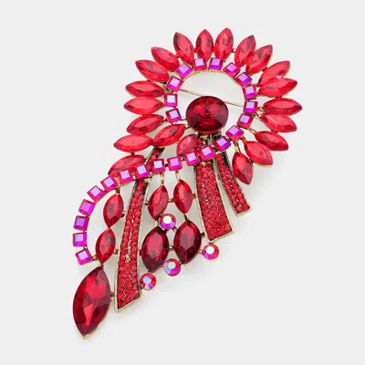 Fashnzfab Marquise Stone Cluster Embellished Abstract Pin Brooch In Red