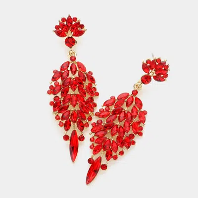 Fashnzfab Marquise Stone Cluster Embellished Chandelier Dangle Evening Earrings - Gold, Siam In Red