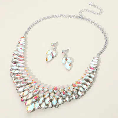 Fashnzfab Marquise Stone Cluster Embellished Collar Evening Necklace In Silver
