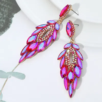 Fashnzfab Marquise Stone Cluster Embellished Dangle Evening Earrings - Ab, Gold, Purple