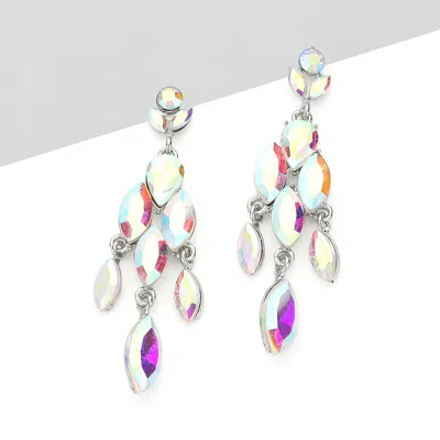 Fashnzfab Marquise Stone Cluster Embellished Dangle Evening Earrings - Ab, Silver In Metallic