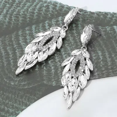 Fashnzfab Marquise Stone Cluster Embellished Dangle Evening Earrings - Clear, Silver In Metallic