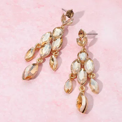 Fashnzfab Marquise Stone Cluster Embellished Dangle Evening Earrings - Gold, Lt Col Topaz