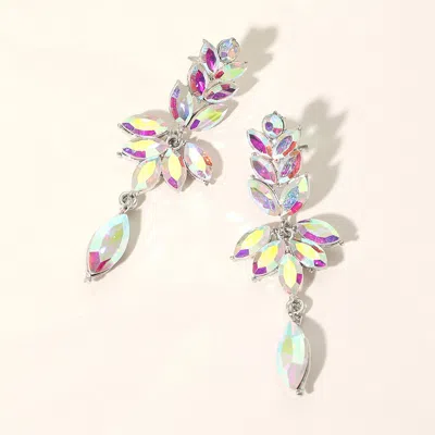Fashnzfab Marquise Stone Cluster Embellished Drop Evening Earrings - Ab, Silver In Multi