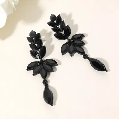 Fashnzfab Marquise Stone Cluster Embellished Drop Evening Earrings In Black