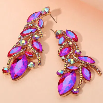 Fashnzfab Marquise Stone Cluster Embellished Drop Evening Earrings In Pink