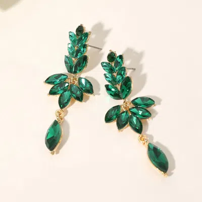 Fashnzfab Marquise Stone Cluster Embellished Drop Evening Earrings In Green