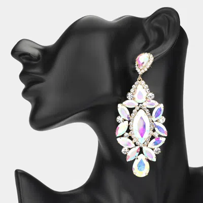 Fashnzfab Marquise Stone Cluster Embellished Evening Earrings - Ab, Clear, Gold In Multi