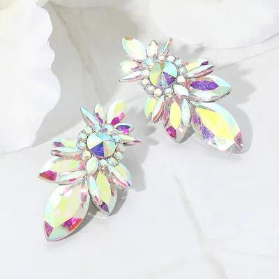 Fashnzfab Marquise Stone Cluster Embellished Evening Earrings In Silver