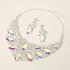 Fashnzfab Marquise Stone Cluster Embellished Evening Necklace - Ab, Silver In Multi