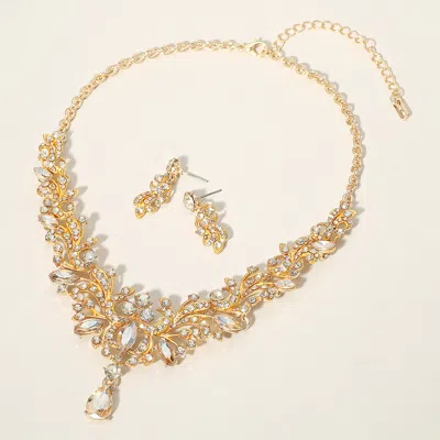 Fashnzfab Marquise Stone Cluster Embellished Evening Necklace - Gold, Lt Col Topaz