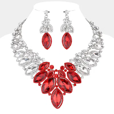 Fashnzfab Marquise Stone Cluster Embellished Evening Necklace 15" L + 3" L In Metallic