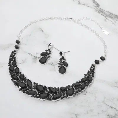 Fashnzfab Marquise Stone Cluster Embellished Evening Necklace In Black