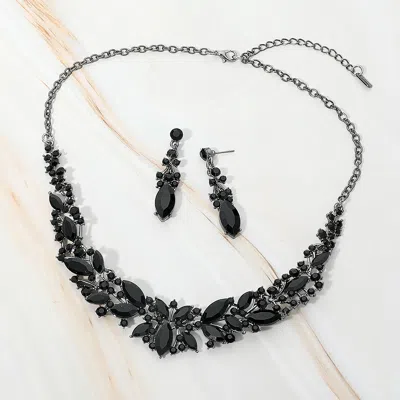 Fashnzfab Marquise Stone Cluster Embellished Evening Necklace In Black