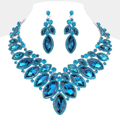 Fashnzfab Marquise Stone Cluster Embellished Evening Necklace In Blue
