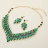 Fashnzfab Marquise Stone Cluster Embellished Evening Necklace In Green