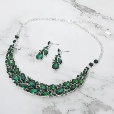 Fashnzfab Marquise Stone Cluster Embellished Evening Necklace In Green