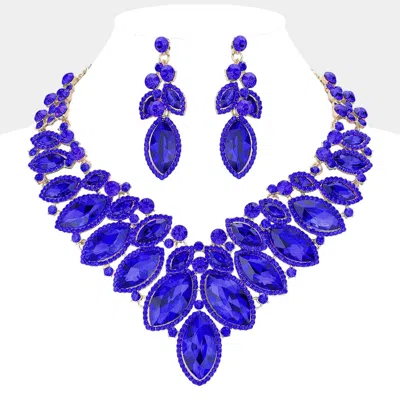 Fashnzfab Marquise Stone Cluster Embellished Evening Necklace In Metallic