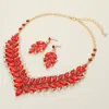 Fashnzfab Marquise Stone Cluster Embellished Evening Necklace In Red