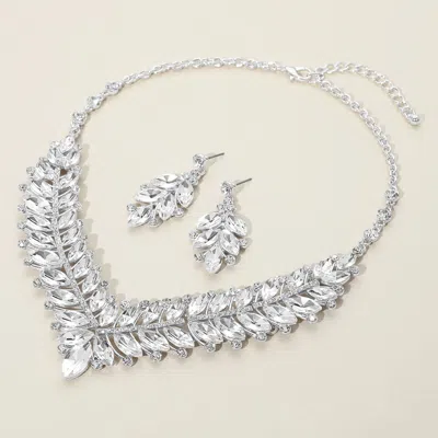 Fashnzfab Marquise Stone Cluster Embellished Evening Necklace In Silver