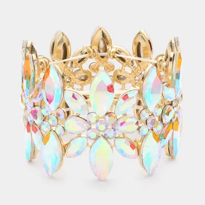 Fashnzfab Marquise Stone Cluster Embellished Flower Stretch Evening Bracelet Ab, Gold
