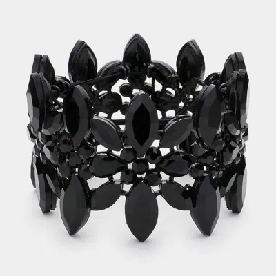 Fashnzfab Marquise Stone Cluster Embellished Flower Stretch Evening Bracelet In Black