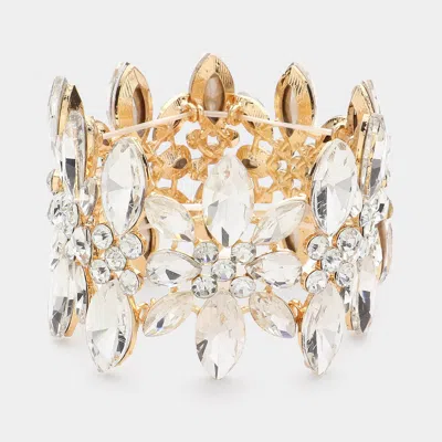Fashnzfab Marquise Stone Cluster Embellished Flower Stretch Evening Bracelet Clear, Gold In Multi