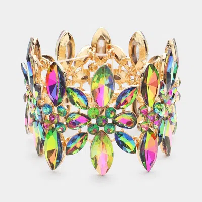 Fashnzfab Marquise Stone Cluster Embellished Flower Stretch Evening Bracelet Vitrail Medium In Multi